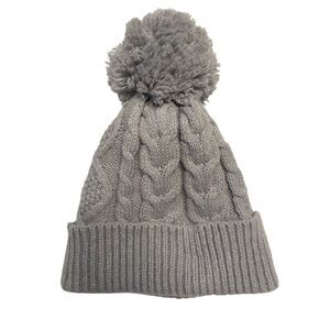 Sonoma Gray Cable Knit Pom Beanie Faux Fur Lined Cozy Winter Hat Womens Snow